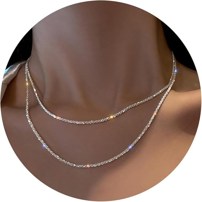 Fesciory Silver Plated Rhinestone Tennis Necklaces for Women, Dainty Adjustable Layered Twist Rop... | Amazon (US)