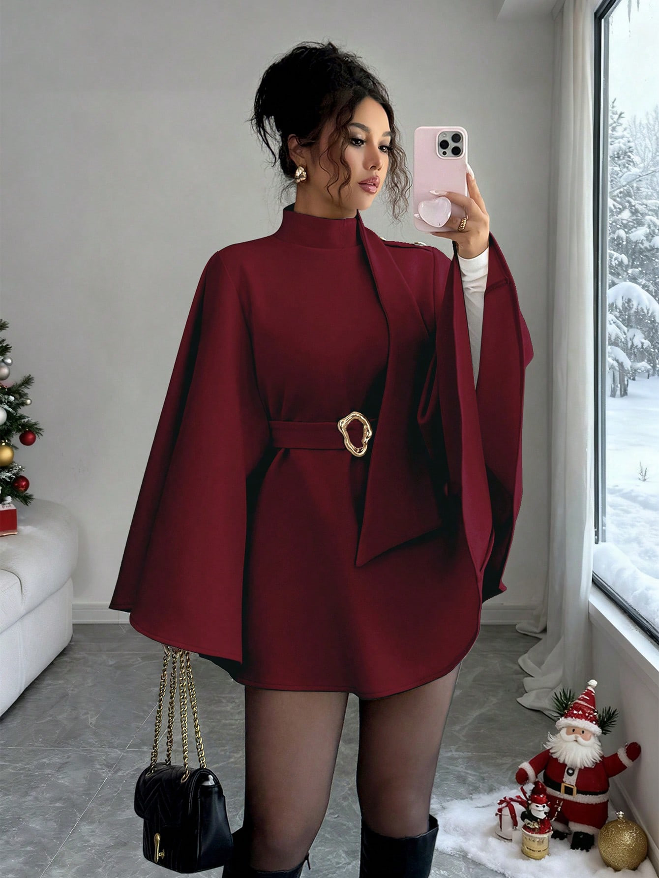 Elenzga Women's Fashionable Elegant Solid Color Asymmetrical Metal Buckle Jacket, Christmas | SHEIN