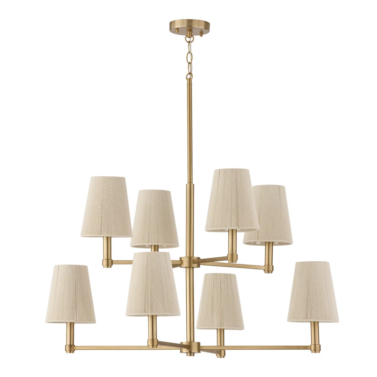 36" W x 36" H 8-Light Two-Tier Chandelier in Matte Brass with Tapered Bleached Natural Rope Shade... | Wayfair North America