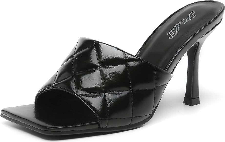katliu Women's Square Open Toe Heeled Sandals Stiletto Heeled Mule Sandals Quilted High Heel Sand... | Amazon (US)