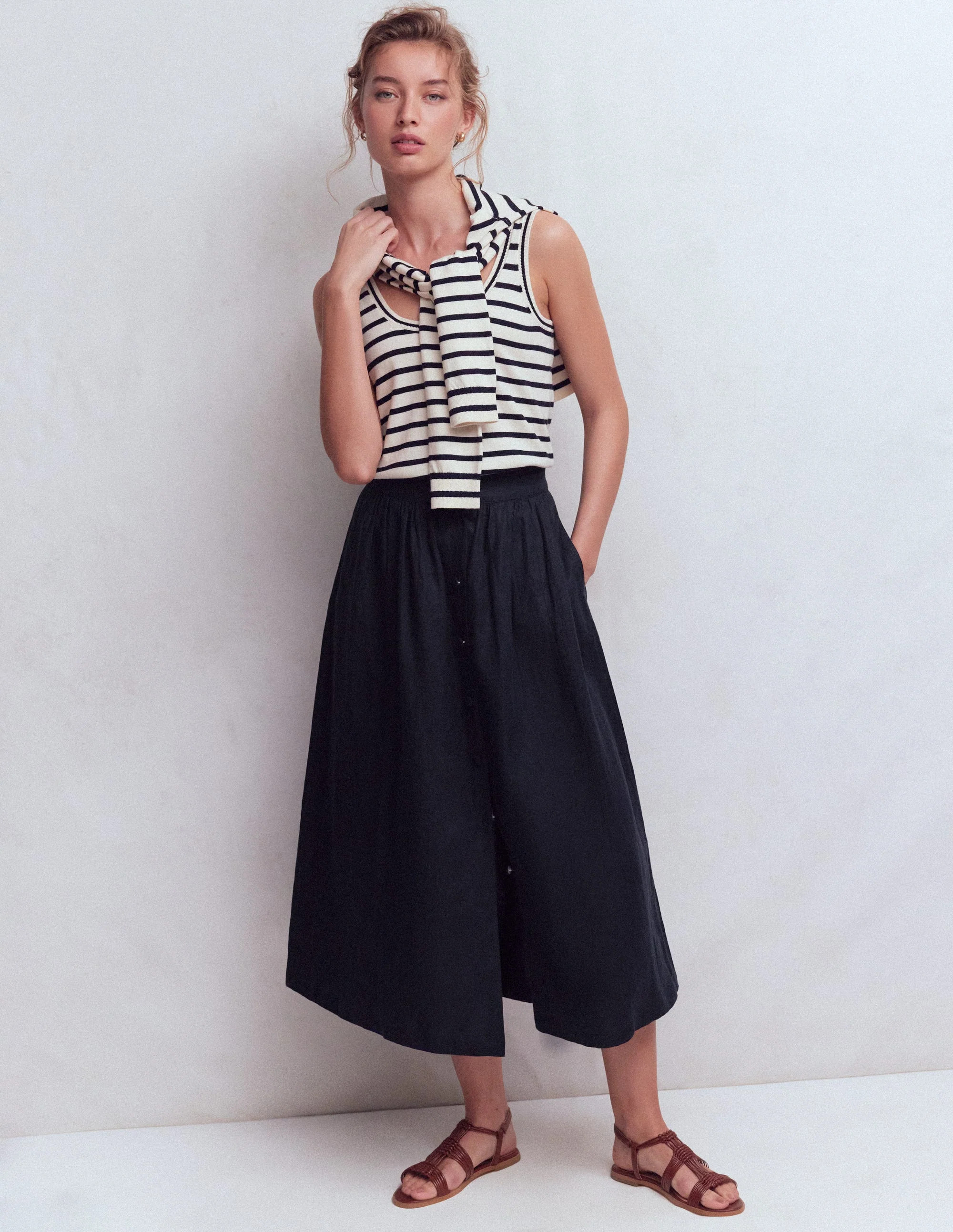 Emma Linen Skirt-Navy | Boden (US)
