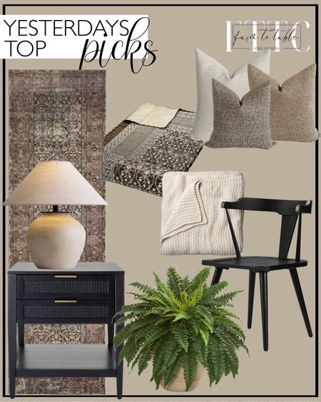 Yesterday’s Top Picks. Follow @farmtotablecreations on Instagram for more inspiration.

Amber Lewis x Loloi Morgan Denim/Multi Rug. East Bluff 2 drawers Woven Accent Table Black - Threshold designed with Studio McGee. Best Selling Dark Brown Bedding Kantha quilt. Farmhouse Rustic Table Lamp, Modern White Ceramic Table Lamp. Chunky Knit Bed Blanket - Casaluna. Poly and Bark Enzo Chair, Black. 22” Boston Fern Artificial Plant in Sandstone Planter. Hackner Home Serene Pillow Cover Set  


#LTKsalealert #LTKhome #LTKfindsunder100