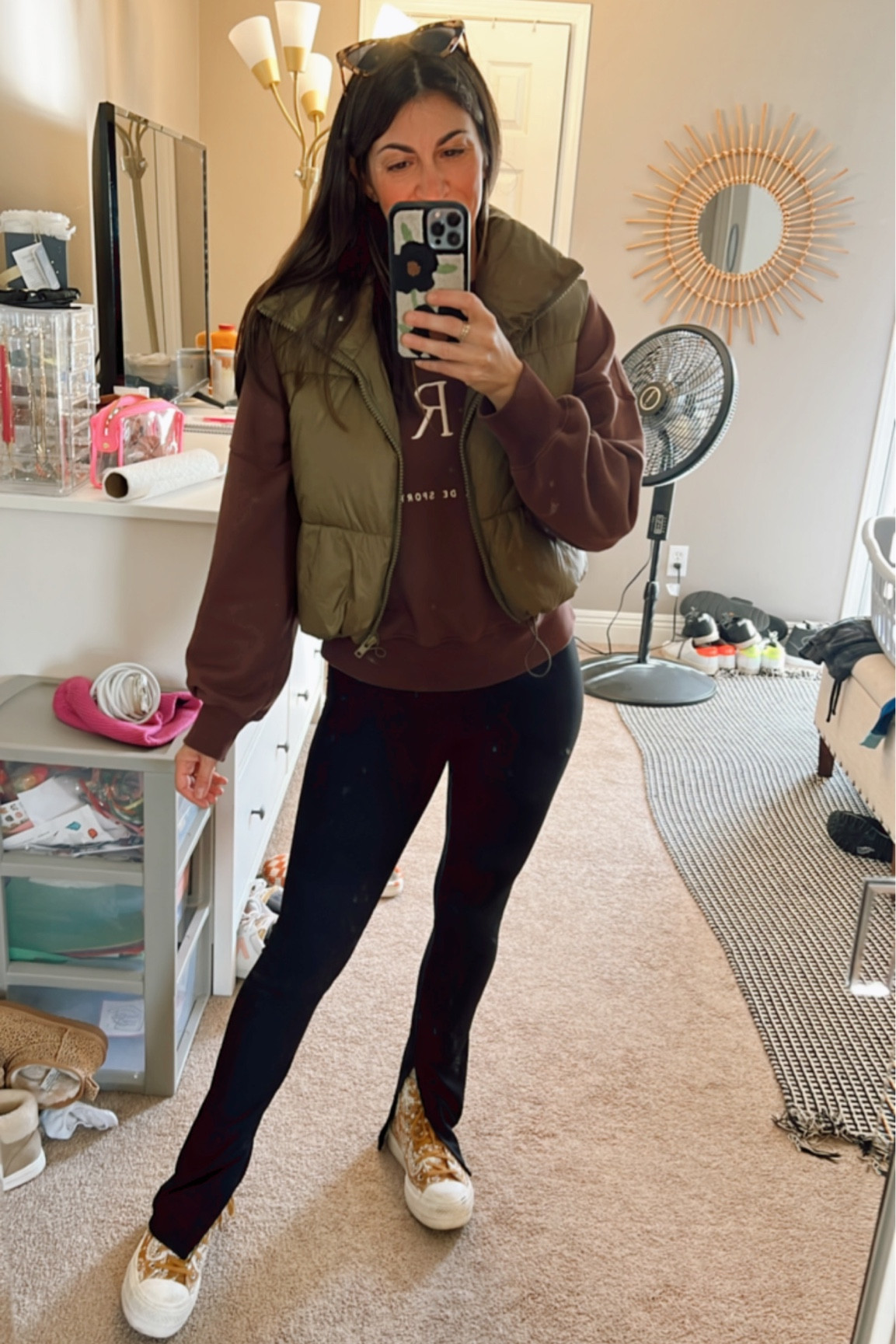 Split hem legging. Puff vest. 

#LTKunder50 #LTKstyletip #LTKshoecrush