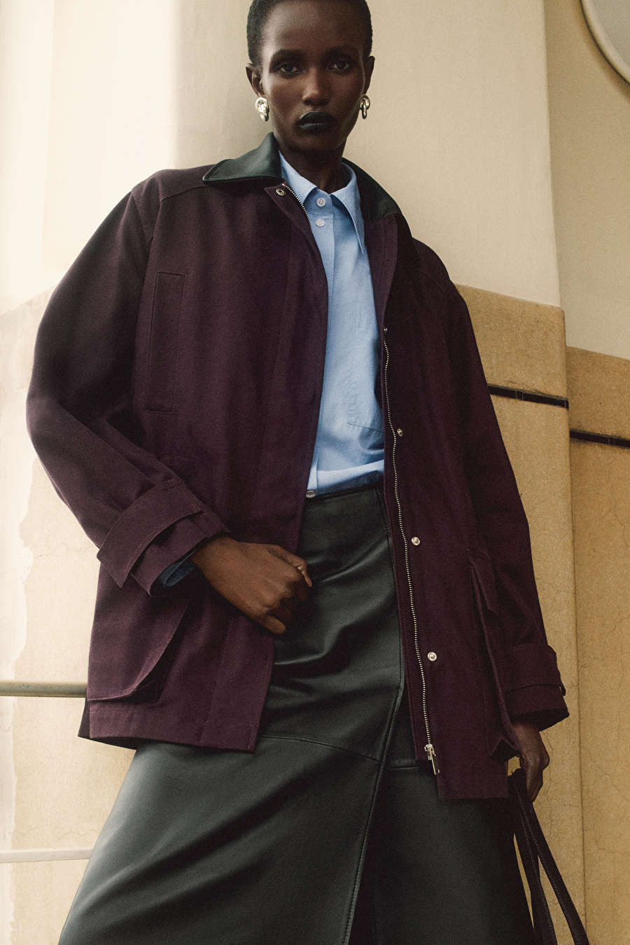 LEATHER-COLLAR FIELD JACKET - BORDEAUX - COS | COS UK