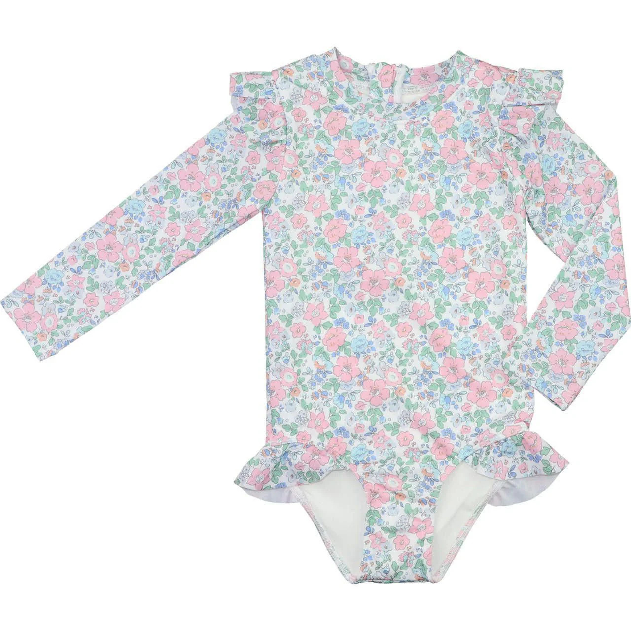 Pink And Blue Floral Lycra Rashguard Swimsuit | Cecil and Lou