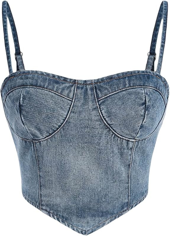 Verdusa Women's Spaghetti Strap Sleeveless Asymmetrical Hem Denim Crop Cami Top | Amazon (US)