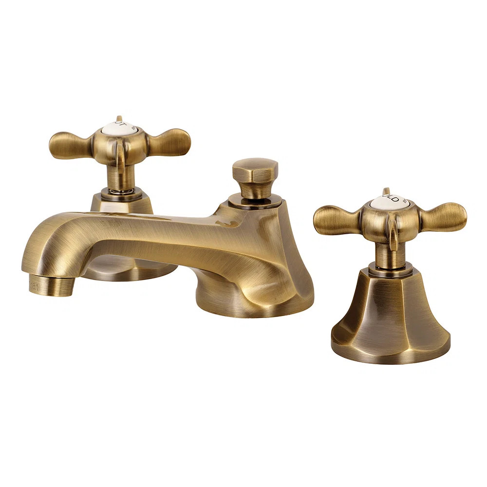 Kingston Brass Essex Two-Handle 3-Hole Deck Mount Widespread Bathroom Faucet with Brass Pop-Up Dr... | Birch Lane