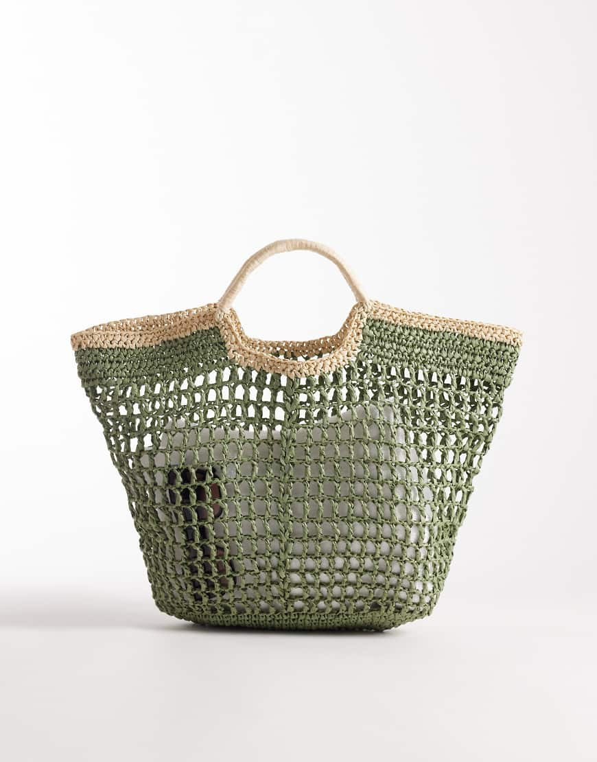 South Beach top handle straw bag in green with contrast trim | ASOS (Global)