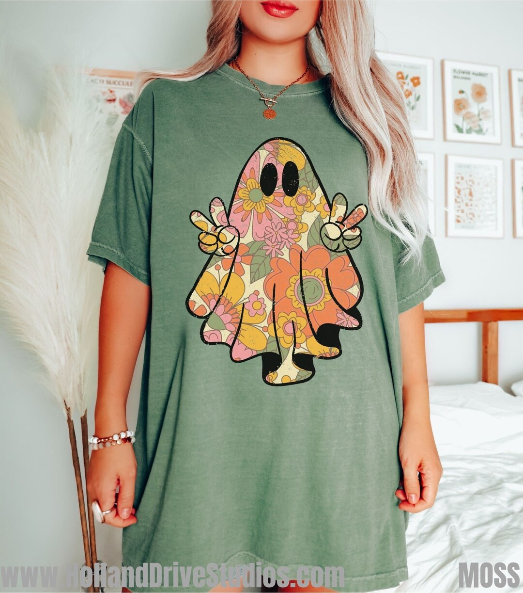 Retro Comfort Colors Cute Vintage Floral Ghost Halloween Shirt - Etsy | Etsy (US)