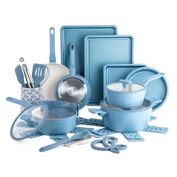 Thyme & Table 25-Piece Cookware & Bakeware Nonstick Set With Accessories, Dusty Blue - Walmart.co... | Walmart (US)