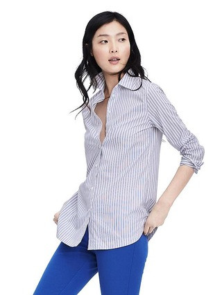 Banana Republic Parker Fit Stripe Boyfriend Tunic Size M - Royal blue | Banana Republic US