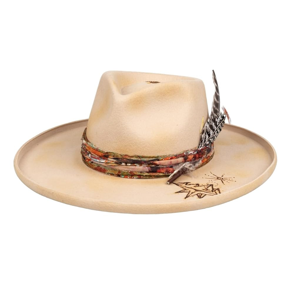 Vintage Pencil Brim Fedora Hats 100% Wool Felt Hat Panama Rancher Hat with Lightning Logo Handmad... | Amazon (US)