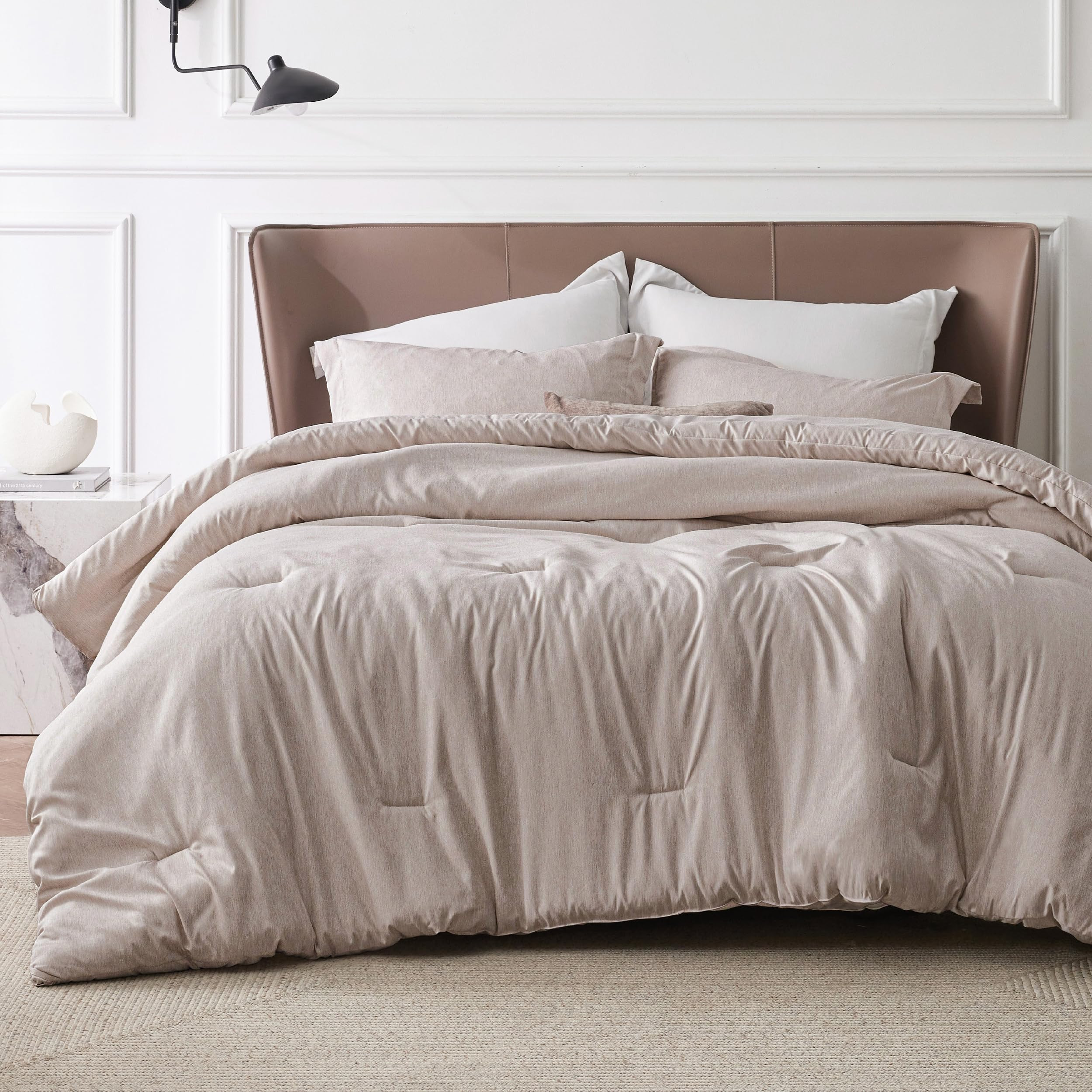 Bedsure Queen Comforter Set - Warm Taupe Soft Bedding for All Seasons, Cationic Dyed Bed Set, 3 Pieces, 1 Queen Size Comforter (90"x90") and 2 Pillow Shams (20"x26"+2") | Amazon (US)