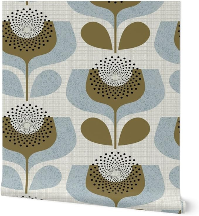 Removable Wallpaper 9ft x 2ft - Grey Neutrals Flowers Geometric Earth Shapes 70S 60S Scandinavian... | Amazon (US)