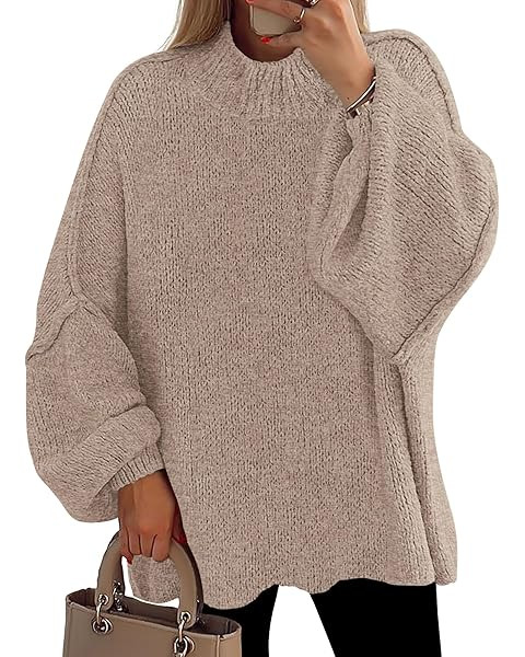 BTFBM Sweaters for Women Fall 2026 Long Sleeve Mock Neck Cable Knit Oversized Sweater Pullover To... | Amazon (US)