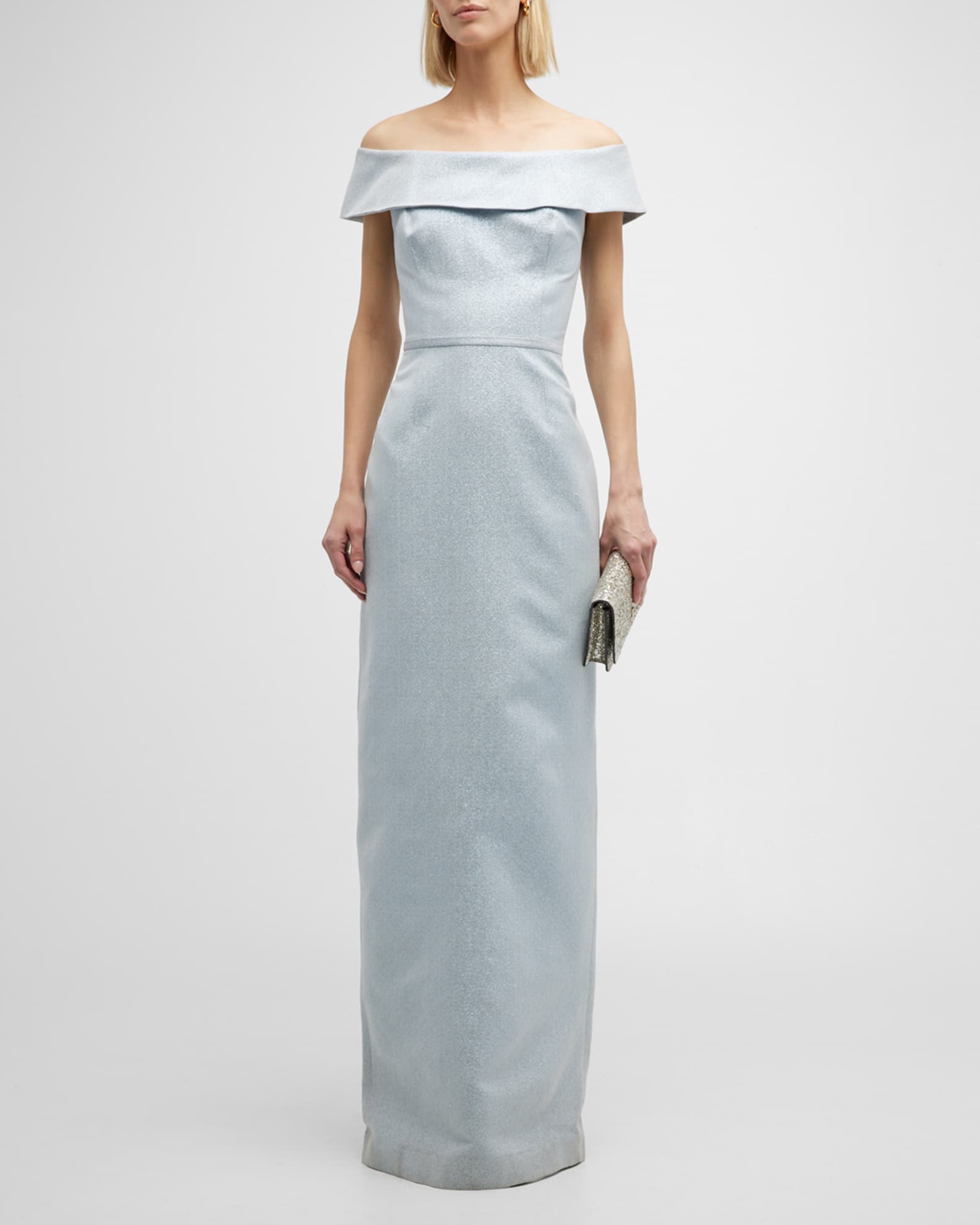 Off-Shoulder Metallic Column Gown | Neiman Marcus