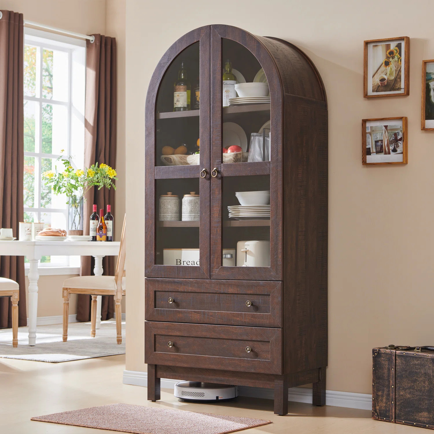 Winston Porter Cardentey  71" Tall Arched Kitchen Pantry, Modern Farmhouse Wood Kitchen Storage C... | Wayfair North America