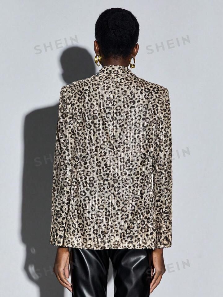 SHEIN Maija Leopard Print Lapel Neck Blazer | SHEIN