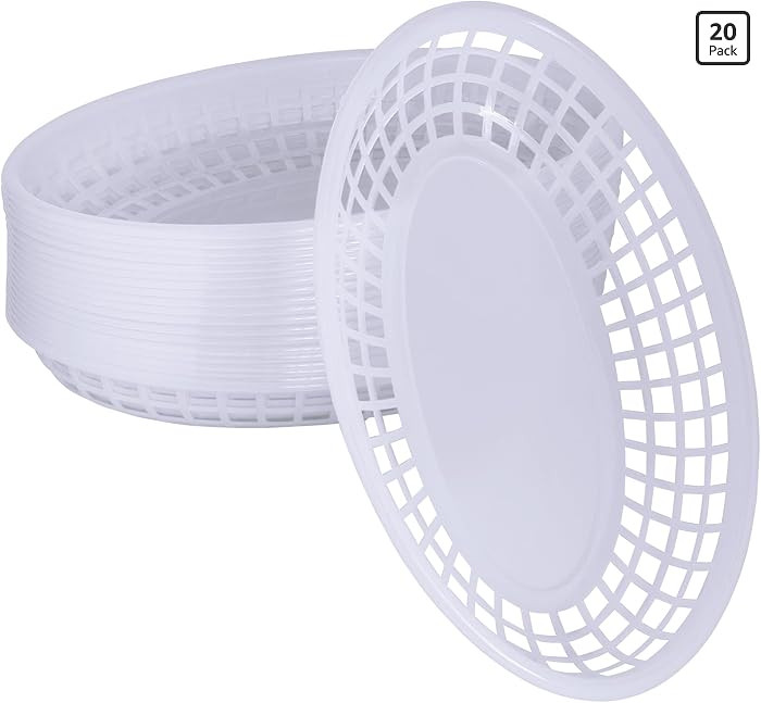 20 Pack Plastic Fast Food Baskets, 8.8" \u00d7 5.5" Small Oval Restaurant Serving Baskets Tray fo... | Amazon (US)