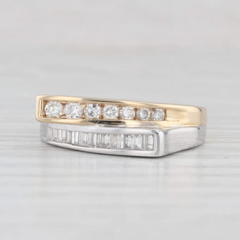 0.56ctw 2-toned Bypass Ring 14k Yellow White Gold Size 7 Stackable Band - Etsy | Etsy (US)