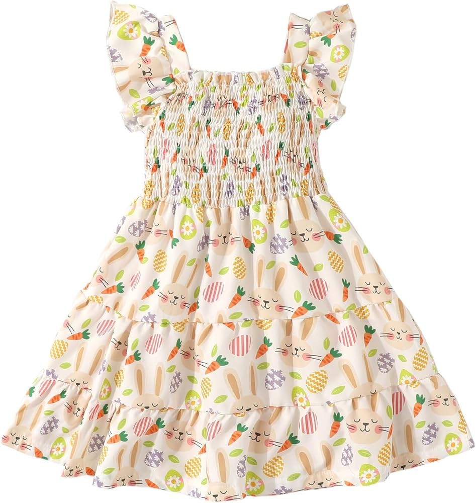 Toddler Summer Dress Baby Girl Dinosaur Sundress Ruffle Halter Sleeveless Swing Twirly Dress Casu... | Amazon (US)