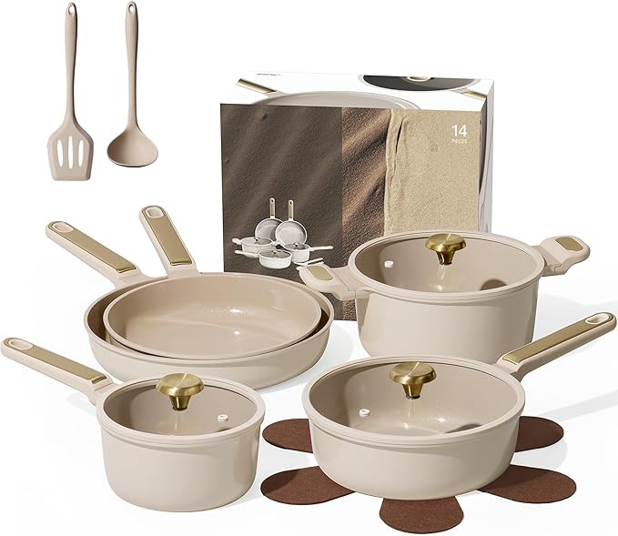 CAROTE Ceramic Cookware Set Nonstick, 14pcs Pots and Pans Set Nonstick, Non-Toxic & PFAS-Free, Di... | Amazon (US)