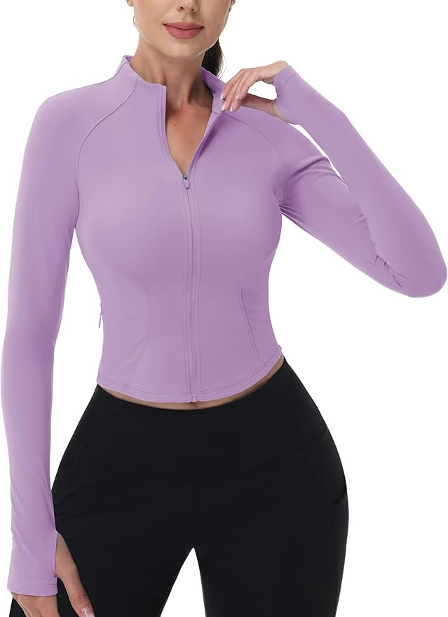 MAGCOMSEN Womens Lightweight Athletic Jacket Cropped Zip Up Workout Jackets Long Sleeve Yoga Tops... | Amazon (US)
