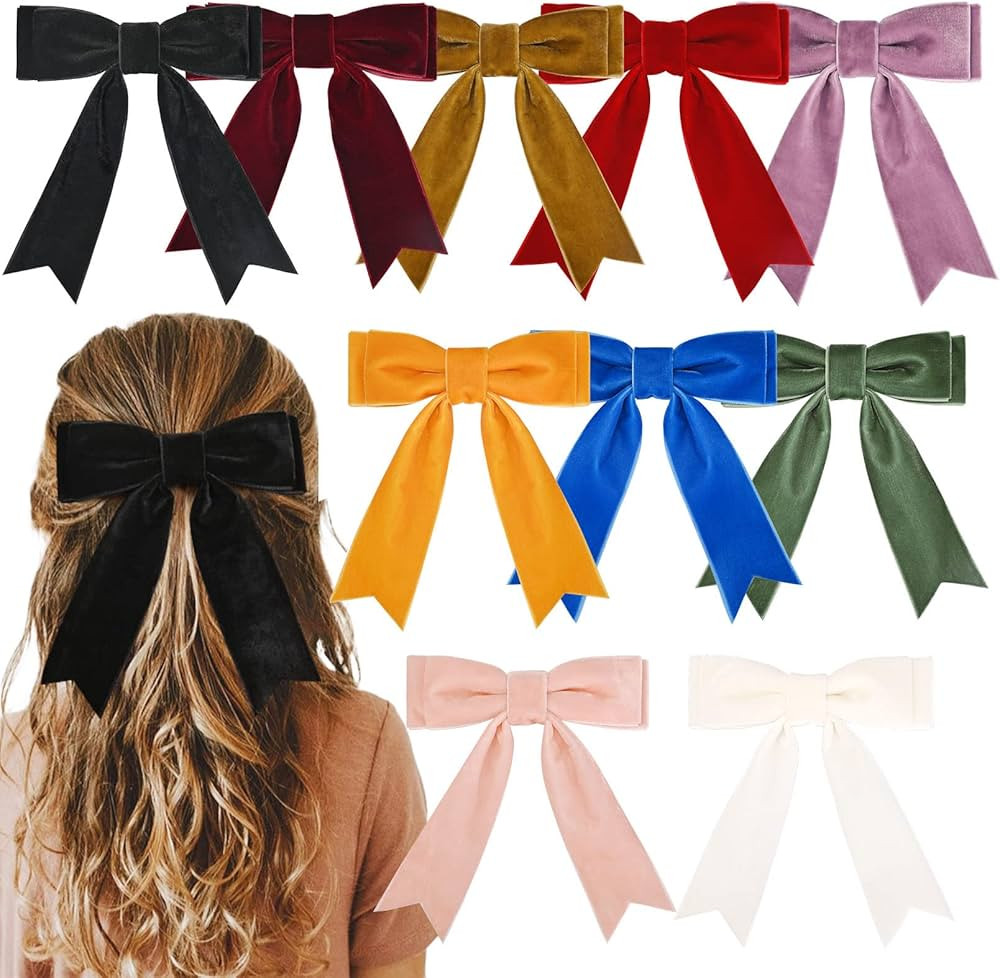 10Pcs 5" Velvet Hair Bows Girls Hair Clips Ponytail Holder Accessories for Women Girls Toddlers | Amazon (US)