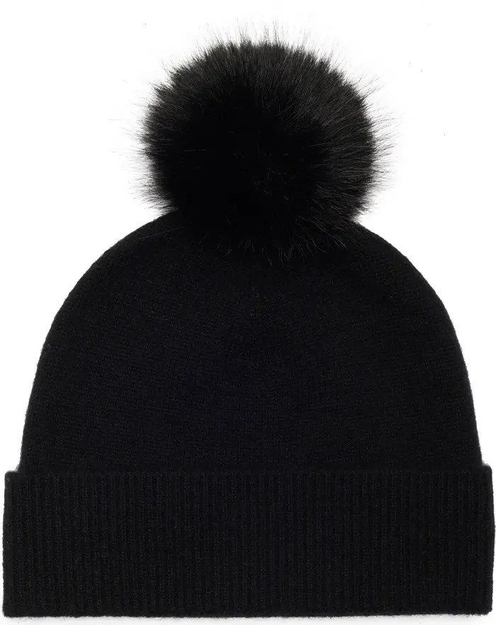 Faux Fur Cashmere Pompom Beanie | Nordstrom Rack