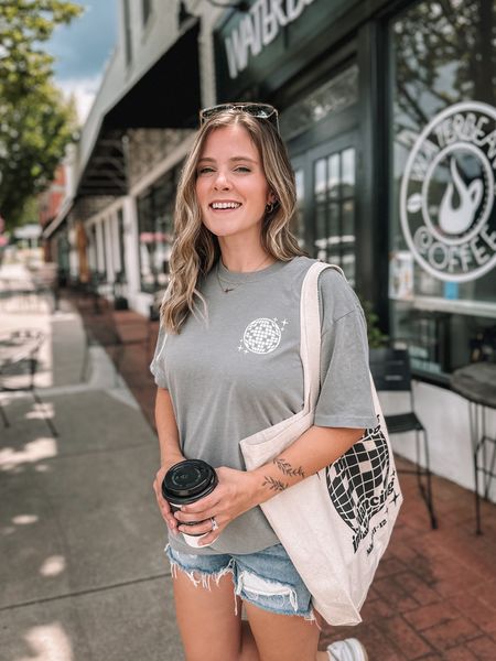 Wearing our new graphic tee & tote bag for a coffee pick me up! 

#LTKunder50 #LTKstyletip #LTKitbag