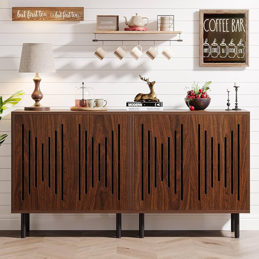 Tribesigns Set of 2 Sideboard Buffet with Storage, 59" Buffet Sideboard Cabinet with Adjustable S... | Amazon (US)