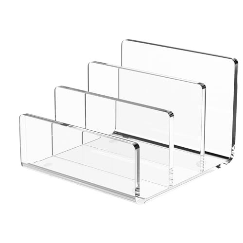 Richboom Acrylic File Sorter, 8.5"x6.3"x6.2", Upright File Organizer for Desk, Mail Organizer Countertop, File Holder for Letter, Document, Notebook, Clear, 3 Sections | Amazon (US)