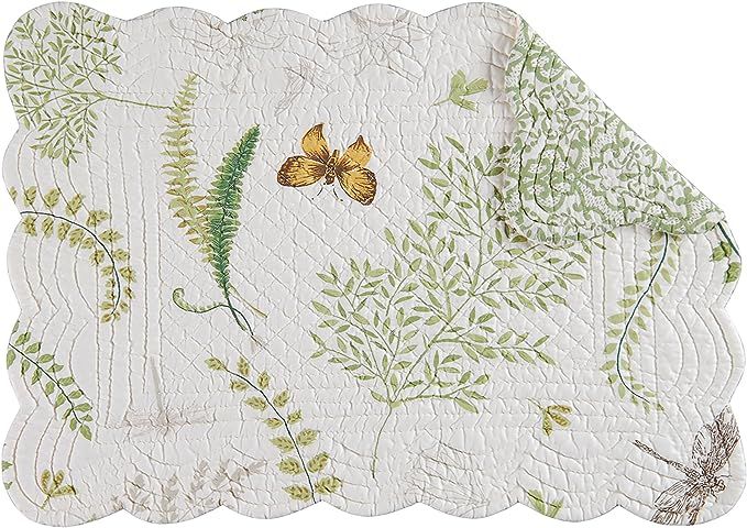 C&F Home Althea Rectangular Cotton Quilted Placemat, Set of 6 Spring Butterfly Plants Fern Green ... | Amazon (US)