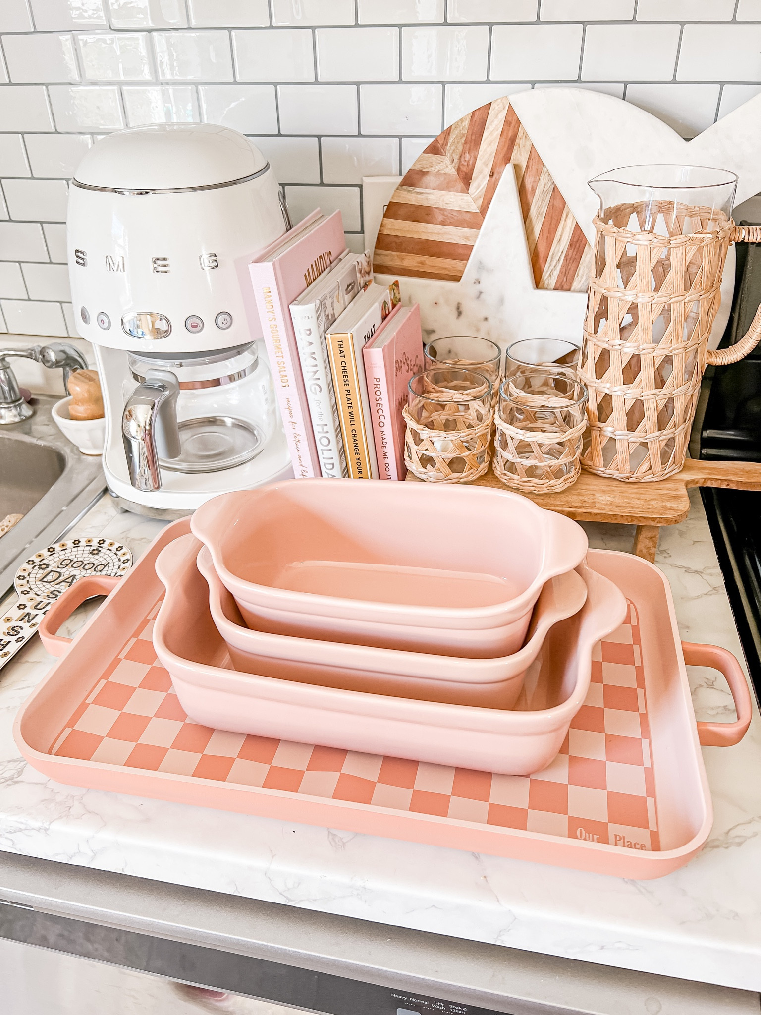 Pink baking pans and Smeg coffee maker 

#LTKhome #LTKFind