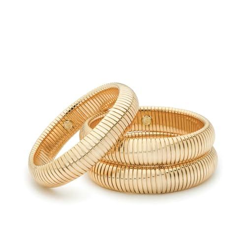 Ettika Gold Bangles For Women. Chunky Gold Bracelets, Set of Womens Bracelets. 3Pcs Flex Snake Ch... | Amazon (US)