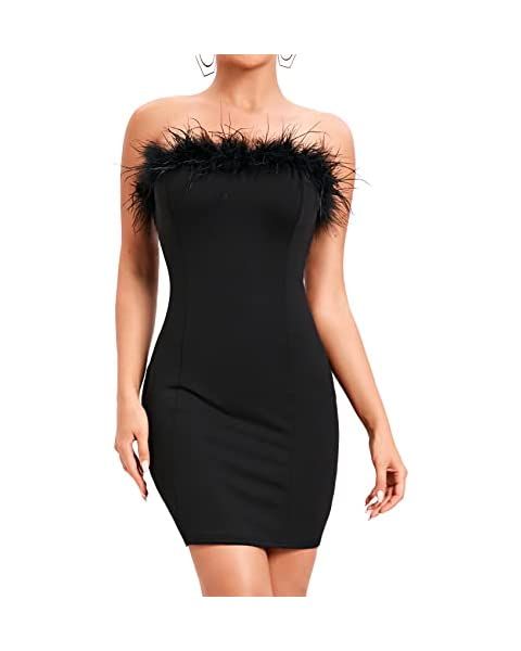 CYCLAMEN Women's Feather Dress Tube Slip Dress Slim Fit Bodycon Mini Midi Maxi Dress Party Club E... | Amazon (US)