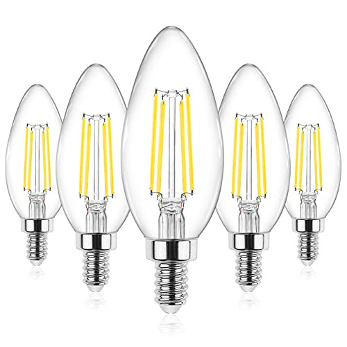 Ascher E12 Candelabra LED Light Bulbs 60 Watt Equivalent, 550 Lumen, Daylight White 5000K, Clear ... | Amazon (US)