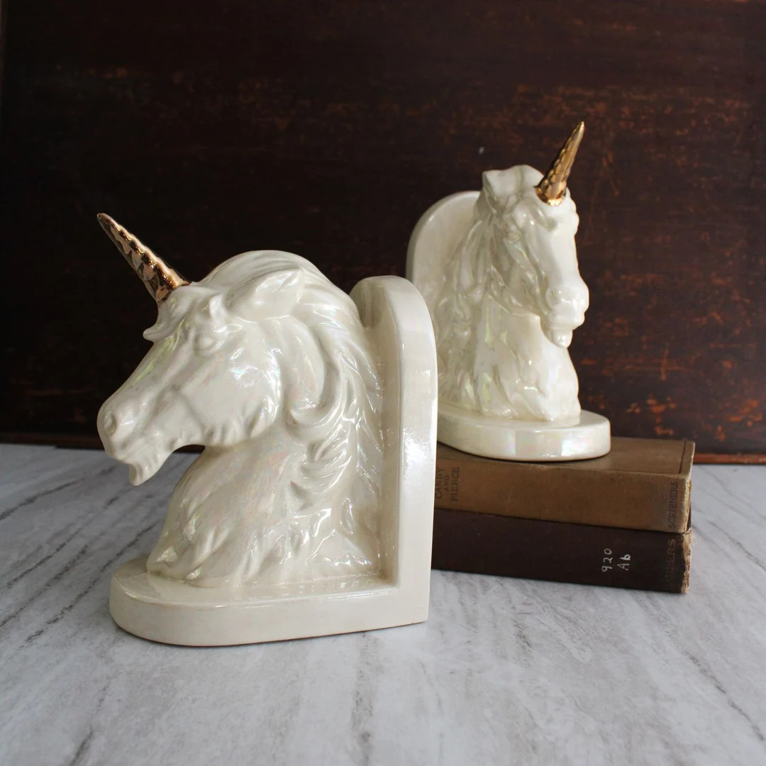 Rare Vintage Ceramic Unicorn Bookend Pair of Two, Gold Horns. - Etsy | Etsy (US)