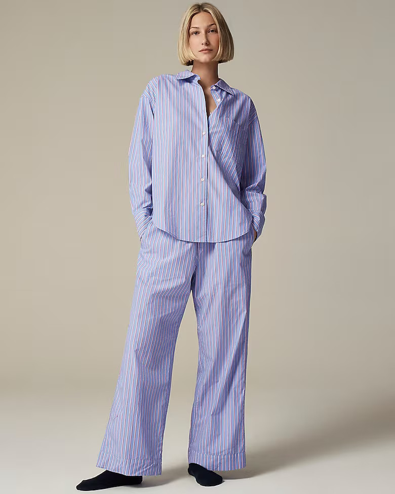 Relaxed cotton poplin pajama pant set in stripe | J. Crew US