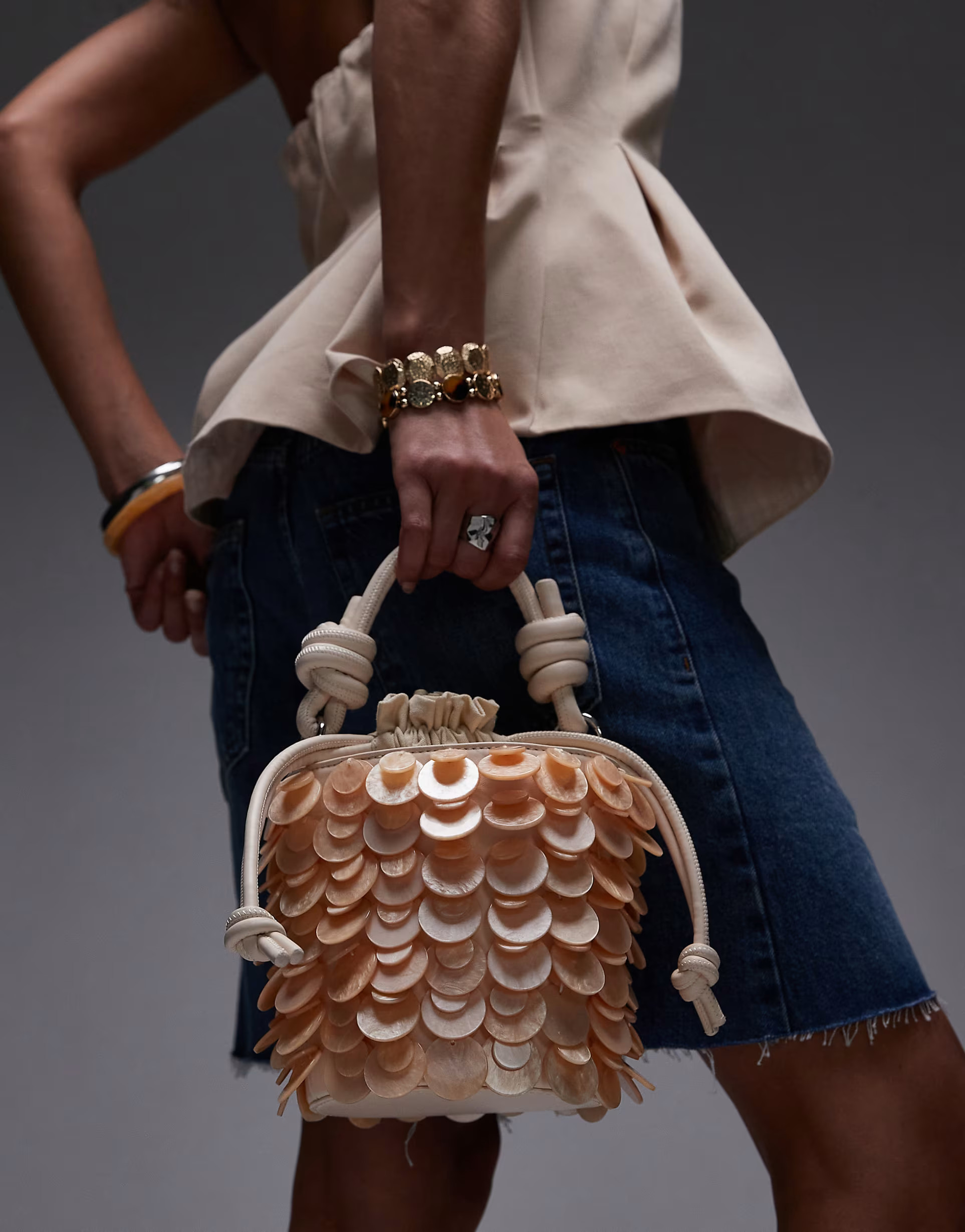 Topshop Georgie embellished grab bucket bag in beige | ASOS | ASOS (Global)