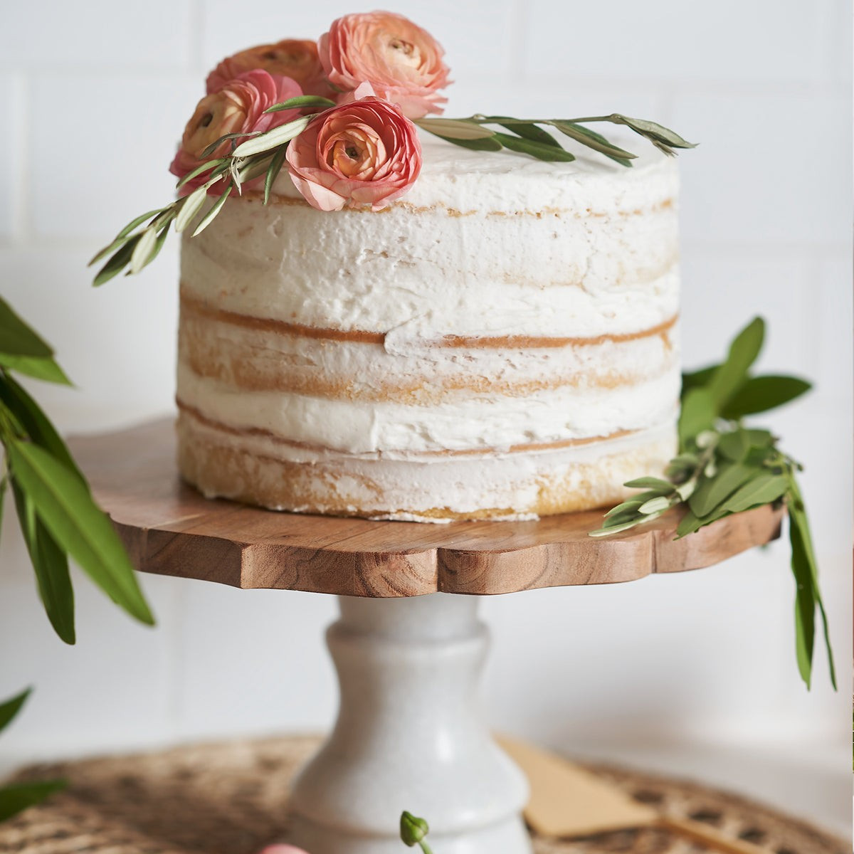 Acacia Wood Cake Stand with Marble Base | Cambridge Silversmiths