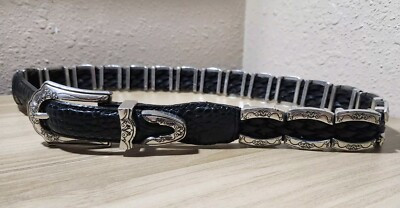 Vintage BRIGHTON Western Conchos Silver &  Leather Belt Made In USA Size 30 M | eBay US
