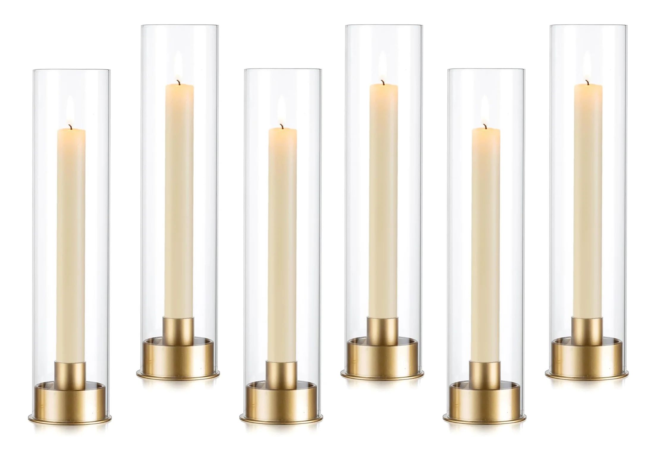 Gold Glass Hurricane Candle Holders 6Pcs Clear Candlestick Holders 9.8" Tall Hurricane Taper Cand... | Walmart (US)