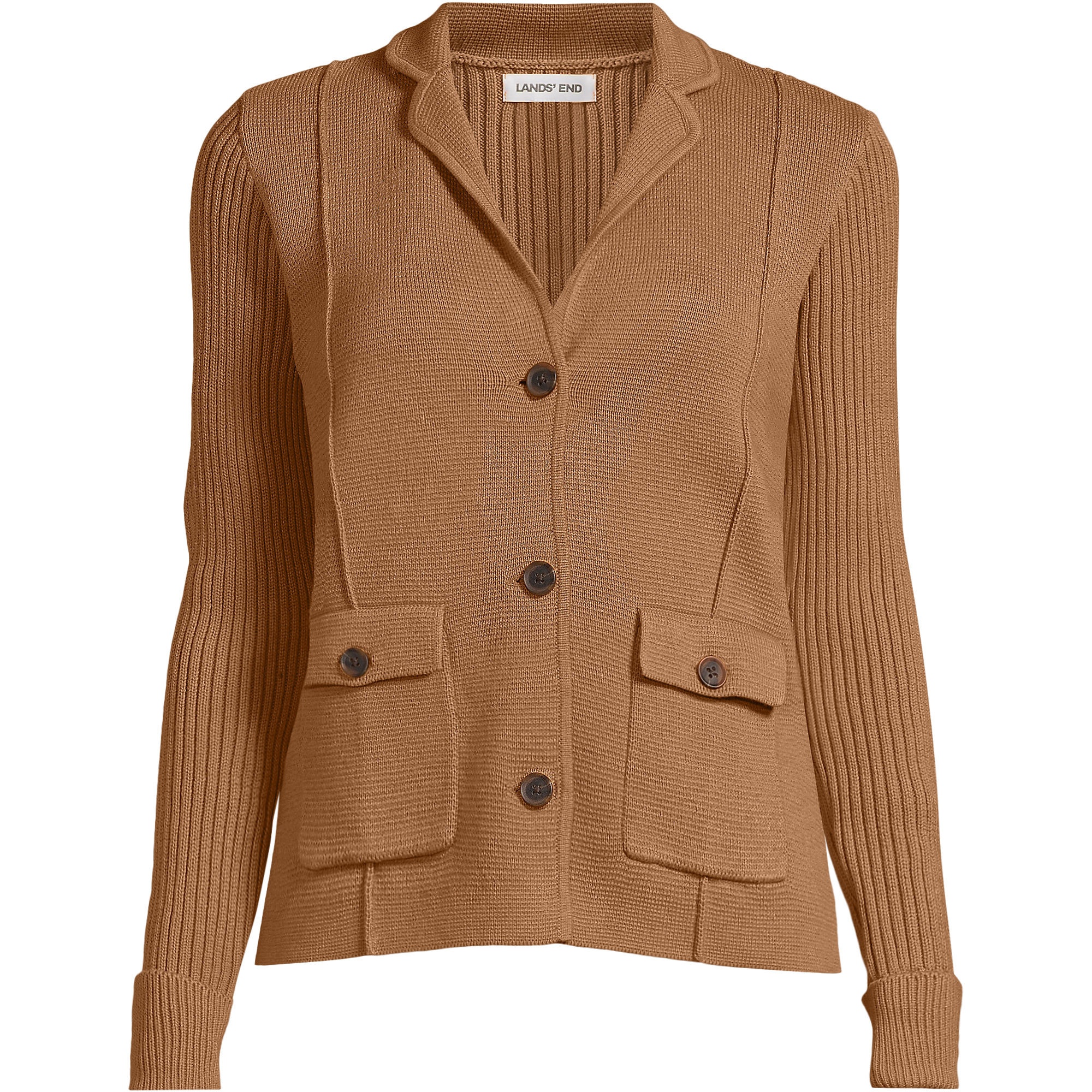 Women's Plus Size Drifter Ribbed Collared Blazer Sweater | Lands' End (US)