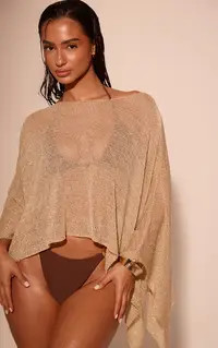 Gold Knitted Shawl Beach Top | PrettyLittleThing USA | PrettyLittleThing US