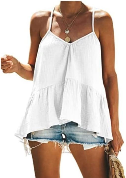 Melliflo Womens Spaghetti Strap Tank Tops Cami V Neck Halter Peplum Tops Flowy Tunic Shirts | Amazon (US)