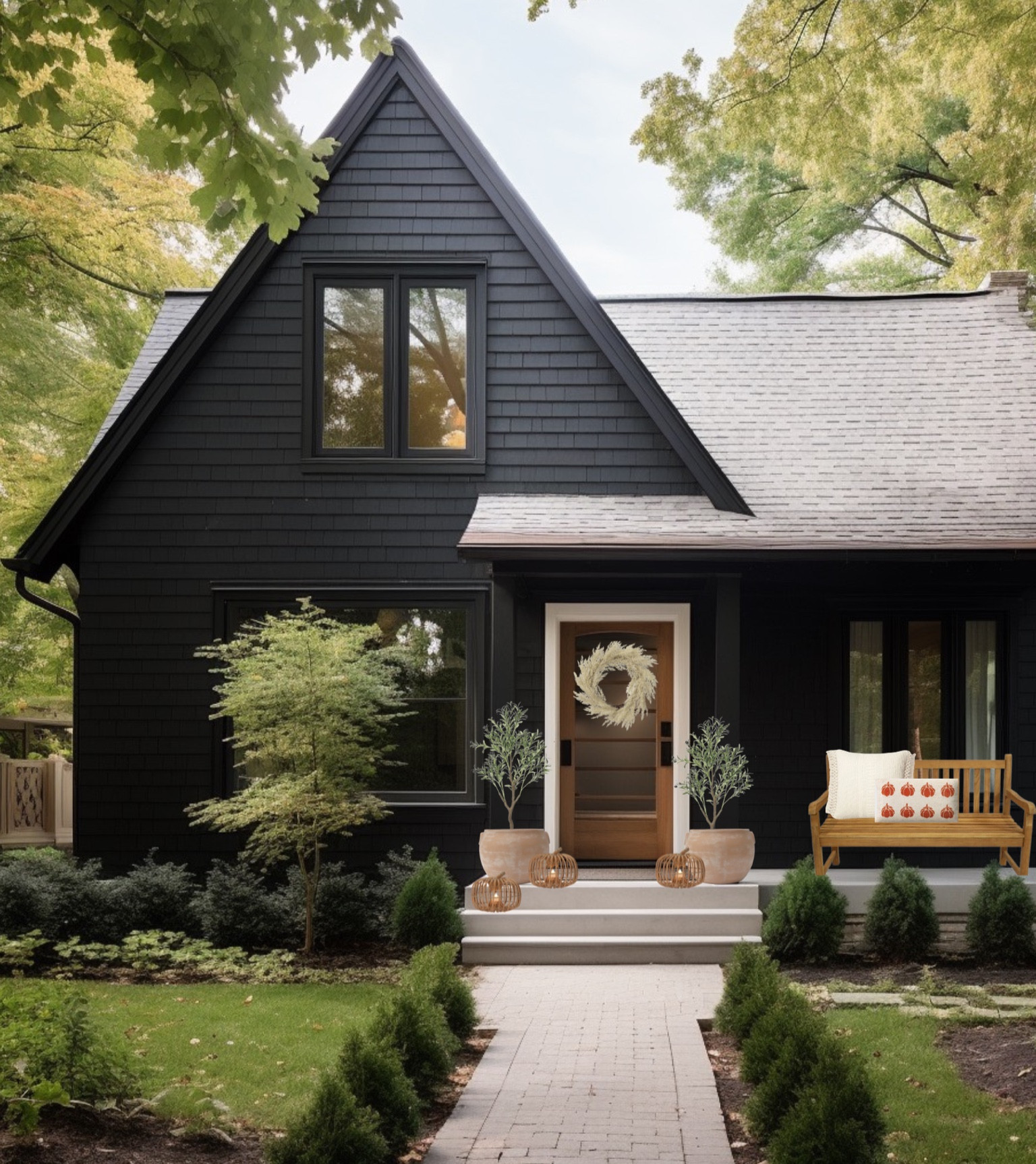 Perfectly styled fall front porch 🍁 

Pumpkins, fall pillows, fall wreath, AI, black home, fall decor, fall ideas 

#LTKSeasonal #LTKHalloween #LTKhome