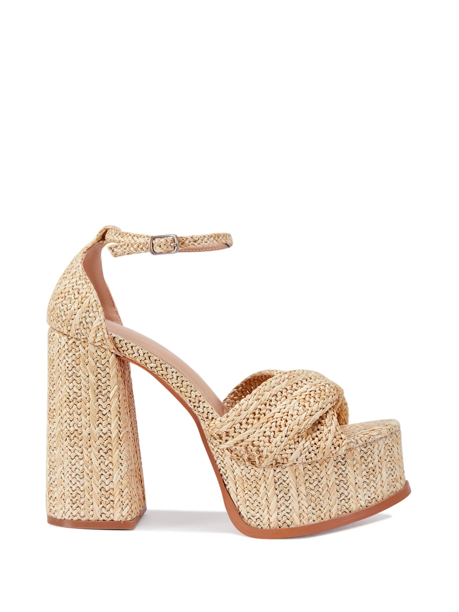 CLARY-BEIGE RAFFIA PLATFORM SANDAL | Azalea Wang