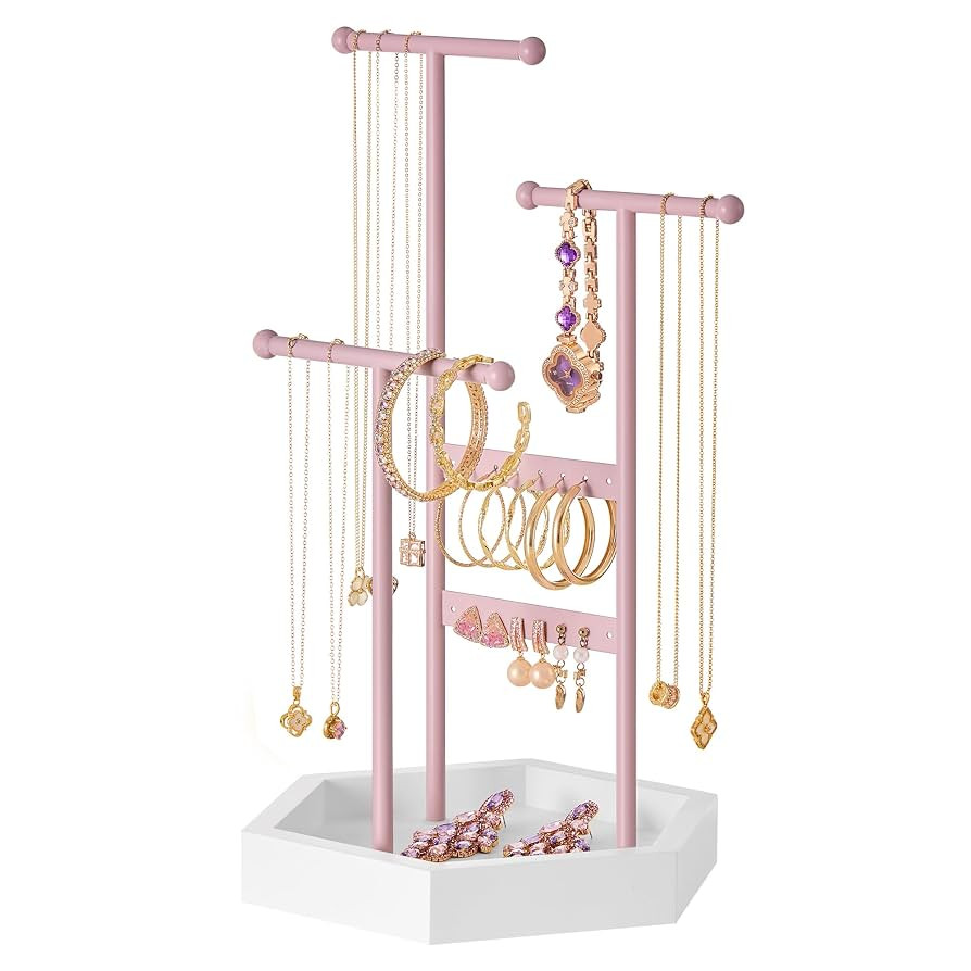 SONGMICS Jewelry Holder, Jewelry Organizer, 3 Tiers and 1 Tray, Jewelry Display Stand with Metal ... | Amazon (US)