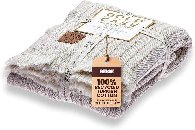 Gold Case Throw Blanket for Couch - 100% Recycled Turkish Cotton Blankets & Throws - Vintage Soft... | Amazon (US)